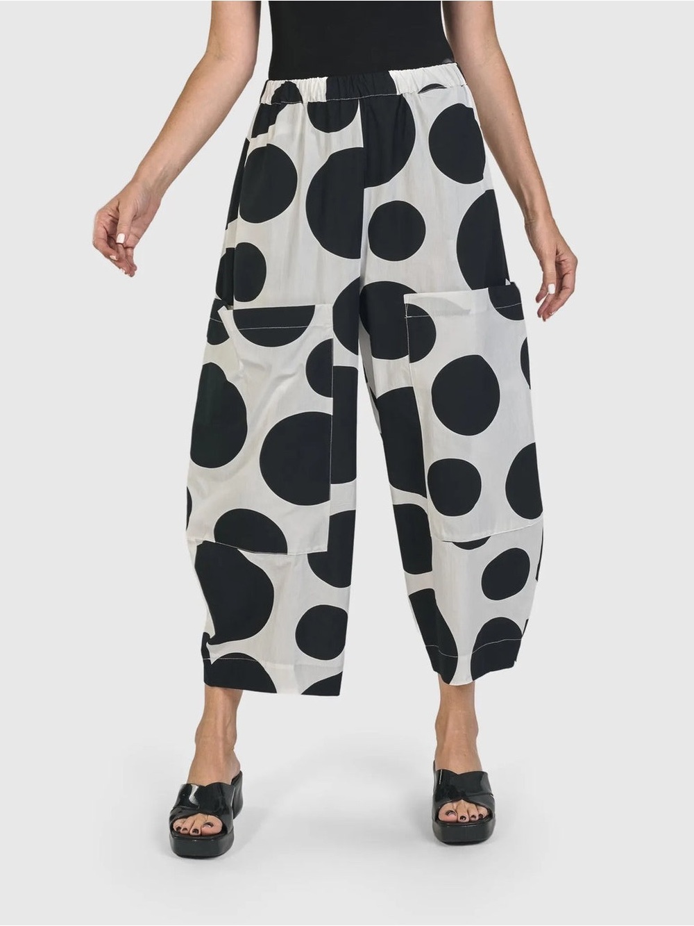 Alembika Urban Dot Barrel Pants, Mono, Black And White, Size 6 (16-18)